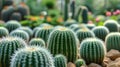 Verdant Collection of Spherical Cacti, a Symbol of Resilience and Adaptation, in a Serene Desert Greenhouse Environment
