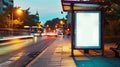Generative AI Vertical advertising poster mockup at empty bus stop shelter by main road Outofhome OOH 6 sheet bill Royalty Free Stock Photo