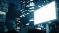 Generative AI Vertical billboard advertising in the night city Sky glows from the neon illumination of the city Mo Royalty Free Stock Photo