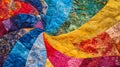 Generative AI Vibrant Abstract Patchwork Textile with Dynamic Patterns and Multicolored Fabrics business concept.