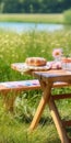 View_on_empty_picnic_table_and_two_chairs_1696417165138_1 Royalty Free Stock Photo