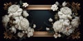 Generative AI, vintage frame with white flowers, futuristic victorian