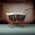 Generative AI: vitange baby carriage in a old background for children`s photo session