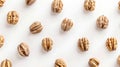 Generative AI Walnuts Isolated Walnut kernel Nut on white background Top view Flat lay Collection Pattern busines
