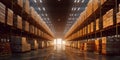 Generative AI, Warehouse interior with LED lighting, industry building, distribution retail center Royalty Free Stock Photo