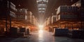 Generative AI, Warehouse interior with LED lighting, industry building, distribution retail center Royalty Free Stock Photo