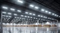 Generative AI, Warehouse interior with LED lighting, industry building, distribution retail center Royalty Free Stock Photo