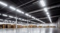 Generative AI, Warehouse interior with LED lighting, industry building, distribution retail center Royalty Free Stock Photo