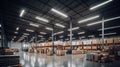 Generative AI, Warehouse interior with LED lighting, industry building, distribution retail center Royalty Free Stock Photo