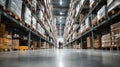 Generative AI Warehouse Interior with Pallet Racking System and Blurred Figures Representing Distribution Center O Royalty Free Stock Photo