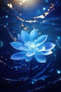 Generative ai: Water lily flower blue lotus night bioluminescent