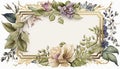 Generative AI, Watercolor frame with spring flowers, hand drawn art style with place for text. Greeting, birthday and other