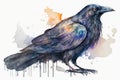 Generative AI. Watercolor illustration, raven from the family of corvids Royalty Free Stock Photo