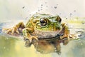 Generative AI. Watercolor illustration with vintage little green frog