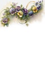 Generative AI. Watercolor pansies and leaves on white background - vertical botanical design banner. Floral pastel watercolor,