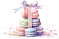 Generative AI. Watercolor set macaroons decorated isolated on white background