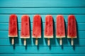 Watermelon slice popsicles on a stick on white 1690447628488 7 Royalty Free Stock Photo
