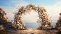 Generative AI, Wedding ceremony boho rustic style arch with flowers and plants