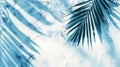 Generative AI White blue grunge cement texture wall leaf plant shadow backgroundSummer tropical travel beach with