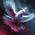 Generative AI: White dove flying painting in an amazing sky Royalty Free Stock Photo