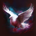 Generative AI: White dove flying painting in an amazing sky Royalty Free Stock Photo