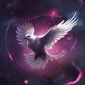 Generative AI: White dove flying painting in an amazing sky Royalty Free Stock Photo