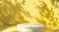 Generative AI White empty platform podium on yellow background and tree shadows business concept. Royalty Free Stock Photo