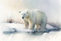 Generative AI. White Polar Bear watercolor illustration. Sketch of mammal animal in pastel colors. Northern fauna for zoology