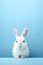 Generative ai: White rabbit on pastel blue background 3d