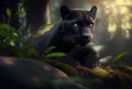 Generative AI: A wild black cougar ready for an attack Royalty Free Stock Photo