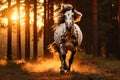 Generative AI a wild horse running on a meadow in the