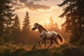 Generative AI a wild horse running on a meadow in the