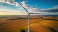 Generative AI, wind turbines in a field, green farm landscape. Environmentally eco-friendly power generation. Royalty Free Stock Photo