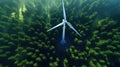 Generative AI, wind turbines in a field, green farm landscape. Environmentally eco-friendly power generation. Royalty Free Stock Photo