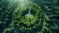 Generative AI, wind turbines in a field, green farm landscape. Environmentally eco-friendly power generation. Royalty Free Stock Photo