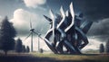 generative ai Windpark Hyper Ecology building turbine landscape garden forest