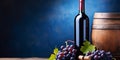 Wine bottle with red wine wineglass and grapes 2 Royalty Free Stock Photo