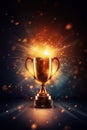 Generative AI, Winner trophy with flames, golden champion cup with falling confetti