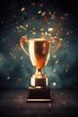 Generative AI, Winner trophy with flames, golden champion cup with falling confetti