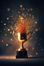 Generative AI, Winner trophy with flames, golden champion cup with falling confetti