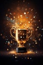 Generative AI, Winner trophy with flames, golden champion cup with falling confetti