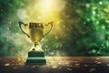 Generative AI, Winner trophy, green golden champion award cup with falling confetti Royalty Free Stock Photo