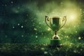 Generative AI, Winner trophy, green golden champion award cup with falling confetti Royalty Free Stock Photo