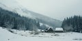 Generative AI, Winter aesthetic landscape with house panorama