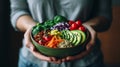 Generative AI Woman Enjoying a Wholesome Vegetable Salad Fresh and Nourishing