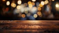 Generative AI Wood table top Bar with blur light bokeh in dark night caferestaurant background Lifestyle and celeb Royalty Free Stock Photo