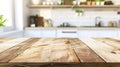 Generative AI Wood table top on blur kitchen counter room background For montage product display or design key vis Royalty Free Stock Photo