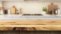 Generative AI Wood table top on blur kitchen room background For montage product display or design key visual layo Royalty Free Stock Photo