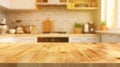 Generative AI Wood table top on blur kitchen room background For montage product display or design key visual layo Royalty Free Stock Photo