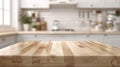 Generative AI Wood table top on blur kitchen room background For montage product display or design key visual layo Royalty Free Stock Photo